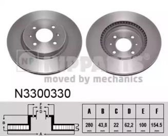 Вентилируемый тормозной диск на Хюндай Ай20  Nipparts N3300330.