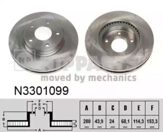 Вентильований гальмівний диск на Nissan Tiida  Nipparts N3301099.