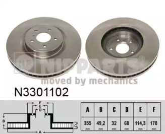 Вентилируемый тормозной диск Nipparts N3301102.