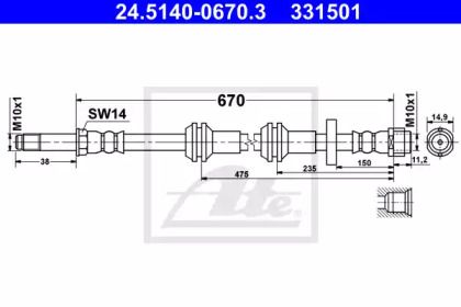 Гальмівний шланг на Audi A7  ATE 24.5140-0670.3.