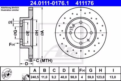 Перфорированный тормозной диск ATE 24.0111-0176.1.