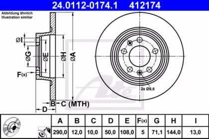 Тормозной диск на Пежо 407  ATE 24.0112-0174.1.