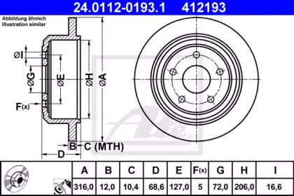Тормозной диск на Джип Вранглер  ATE 24.0112-0193.1.