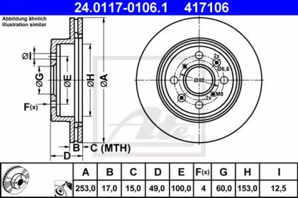 Вентильований гальмівний диск на Suzuki Ignis  ATE 24.0117-0106.1.