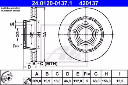 Вентилируемый тормозной диск на Ауди 200  ATE 24.0120-0137.1.
