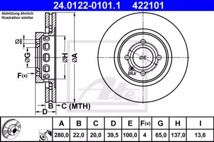 Вентилируемый тормозной диск ATE 24.0122-0101.1.