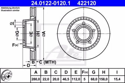 Вентильований гальмівний диск на Ауді 200  ATE 24.0122-0120.1.