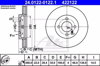 Вентилируемый тормозной диск ATE 24.0122-0122.1.