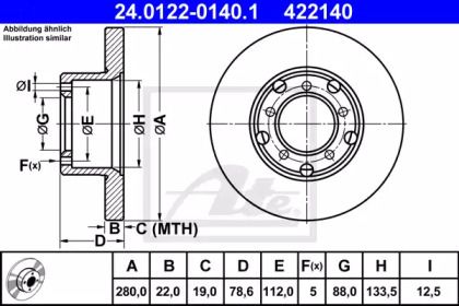 Тормозной диск на Mercedes-Benz T2  ATE 24.0122-0140.1.