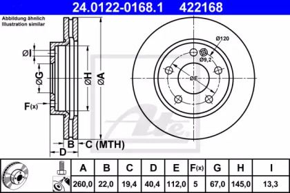 Вентилируемый тормозной диск на Мерседес W168 ATE 24.0122-0168.1.