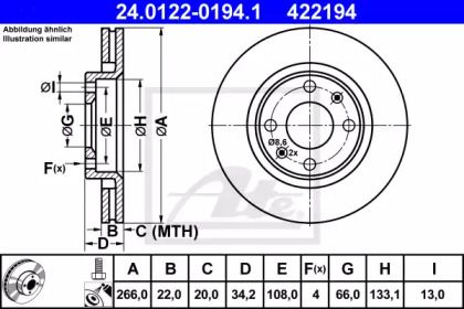 Вентилируемый тормозной диск на Ситроен ДС3  ATE 24.0122-0194.1.