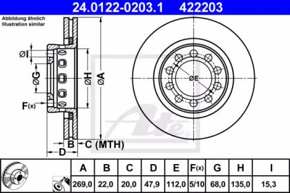 Вентилируемый тормозной диск ATE 24.0122-0203.1.