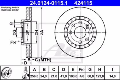 Вентилируемый тормозной диск на Опель Кадет  ATE 24.0124-0115.1.