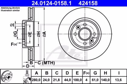 Вентилируемый тормозной диск на Рено Клио  ATE 24.0124-0158.1.
