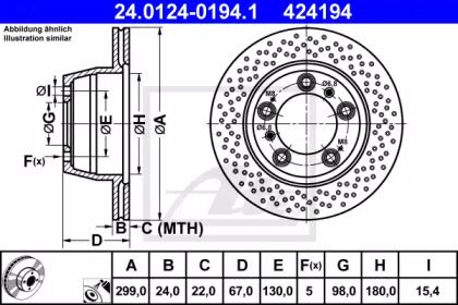 Тормозной диск на Порше Кайман  ATE 24.0124-0194.1.