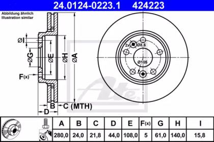Вентилируемый тормозной диск ATE 24.0124-0223.1.