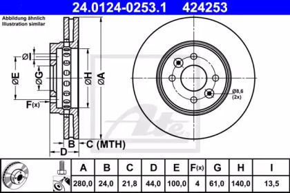 Вентилируемый тормозной диск на Рено Докер  ATE 24.0124-0253.1.