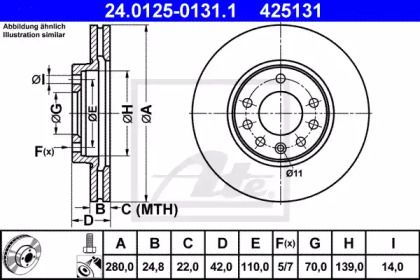 Вентилируемый тормозной диск на Опель Зафира A ATE 24.0125-0131.1.