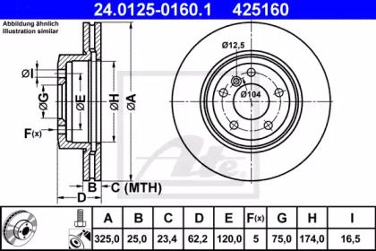Вентилируемый тормозной диск на БМВ Х3  ATE 24.0125-0160.1.