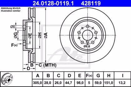 Вентилируемый тормозной диск на Альфа Ромео 147  ATE 24.0128-0119.1.