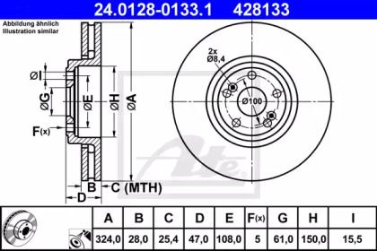 Вентилируемый тормозной диск на Рено Вель Сатис  ATE 24.0128-0133.1.