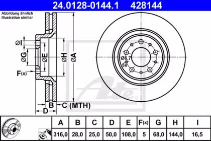 Вентилируемый тормозной диск на Вольво ХС90  ATE 24.0128-0144.1.
