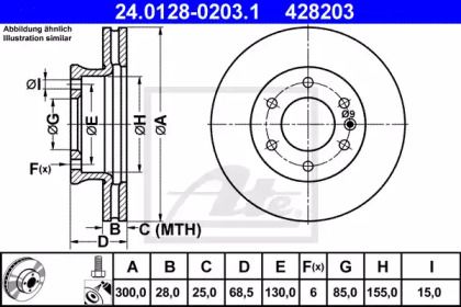 Вентилируемый тормозной диск на Фольксваген Крафтер  ATE 24.0128-0203.1.