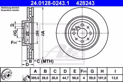 Вентилируемый тормозной диск ATE 24.0128-0243.1.