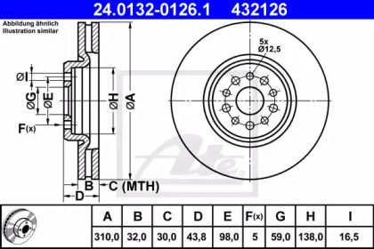 Вентильований гальмівний диск на Lancia Phedra  ATE 24.0132-0126.1.