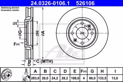 Вентилируемый тормозной диск на Citroen Xantia  ATE 24.0326-0106.1.