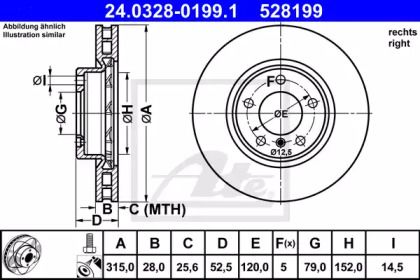 Вентильований гальмівний диск на BMW E36 ATE 24.0328-0199.1.