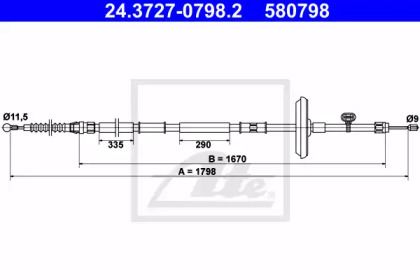 Трос ручника на Opel Astra J ATE 24.3727-0798.2.