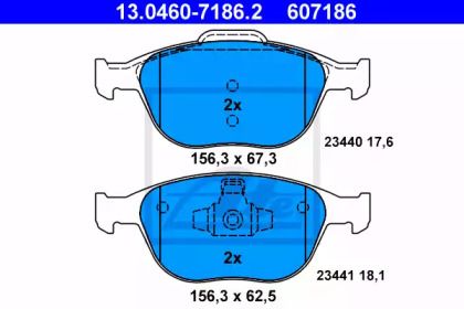 Тормозные колодки на Ford Focus 1 ATE 13.0460-7186.2.