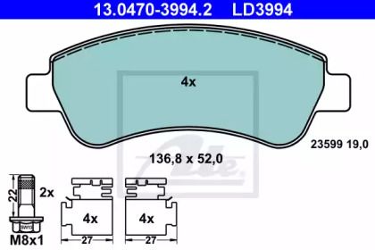 Тормозные колодки на Citroen Xsara  ATE 13.0470-3994.2.