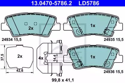 Тормозные колодки на Hyundai Sonata  ATE 13.0470-5786.2.