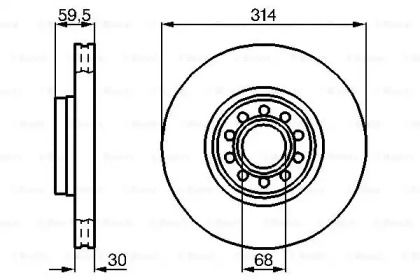 Вентилируемый тормозной диск на Ауди А6 С4 Bosch 0 986 478 617.