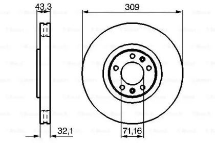 Вентильований гальмівний диск на Пежо 607  Bosch 0 986 479 027.