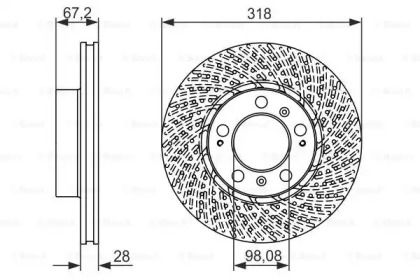 Вентильований гальмівний диск на Porsche Cayman  Bosch 0 986 479 550.