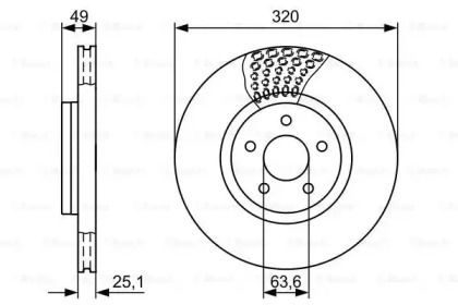 Вентилируемый тормозной диск на Ford Tourneo Connect  Bosch 0 986 479 660.
