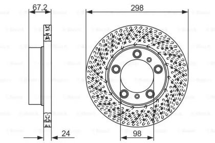 Вентилируемый тормозной диск на Porsche Cayman  Bosch 0 986 479 674.