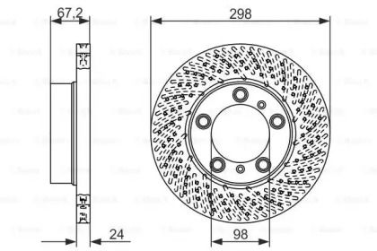Вентильований гальмівний диск на Porsche Cayman  Bosch 0 986 479 675.