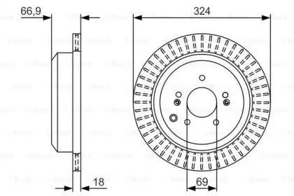 Вентилируемый тормозной диск на Хюндай Ай икс 55  Bosch 0 986 479 V10.