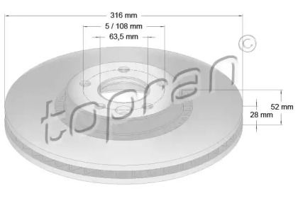 Вентилируемый передний тормозной диск на Ford Galaxy  Topran 304 405.