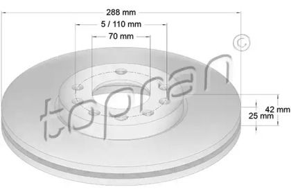 Вентилируемый передний тормозной диск на Опель Калибра  Topran 205 521.