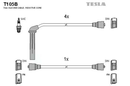 Высоковольтные провода зажигания на SAAB 9-3  Tesla T105B.