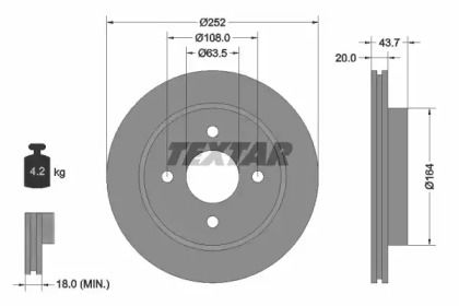 Вентилируемый тормозной диск Textar 92063603.