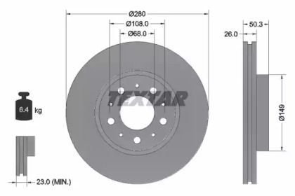 Вентилируемый тормозной диск на Volvo S70  Textar 92066703.
