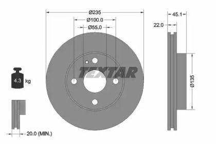 Вентилируемый тормозной диск на Mazda Demio  Textar 92071500.
