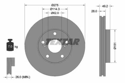 Вентилируемый тормозной диск на Toyota Solara  Textar 92077703.
