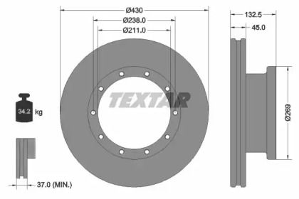 Вентилируемый тормозной диск Textar 93087900.